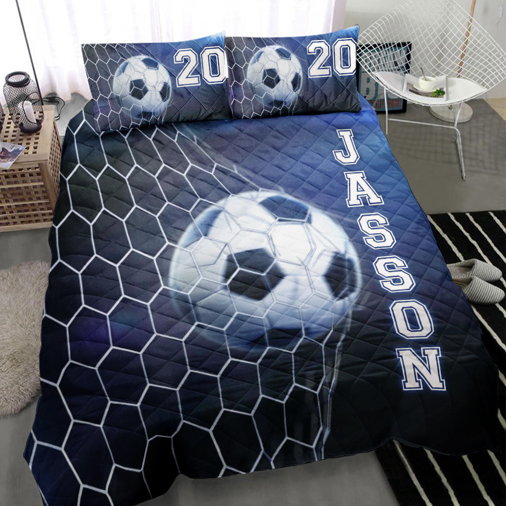 Ohaprints-Quilt-Bed-Set-Pillowcase-Soccer-Ball-In-Net-Blue-Player-Fan-Gift-Idea-Custom-Personalized-Name-Number-Blanket-Bedspread-Bedding-3063-Throw (55'' x 60'')