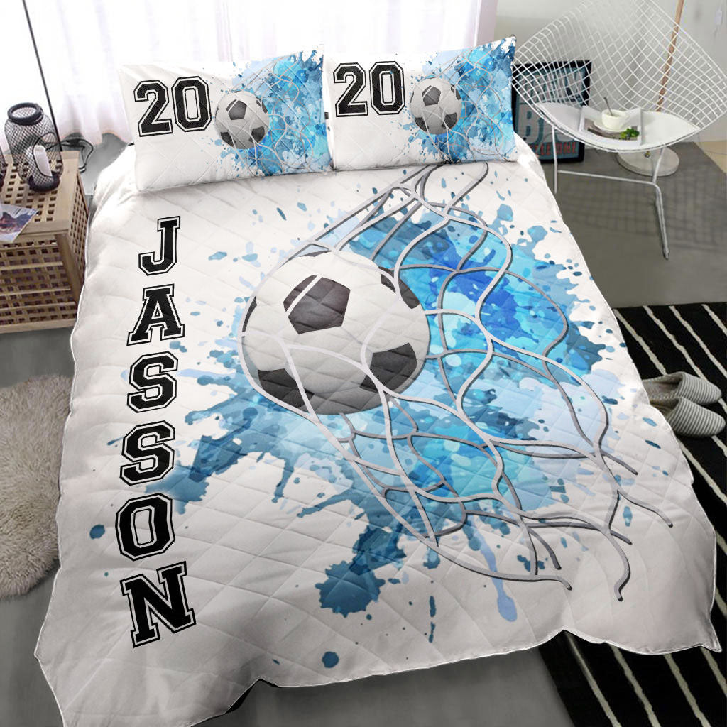 Ohaprints-Quilt-Bed-Set-Pillowcase-Soccer-Ball-Blue-Goal-Player-Fan-Gift--White-Custom-Personalized-Name-Number-Blanket-Bedspread-Bedding-2151-Throw (55'' x 60'')