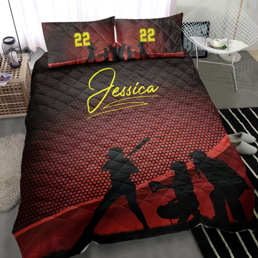Ohaprints-Quilt-Bed-Set-Pillowcase-Softball-Baseball-Girl-Team-Red-Player-Fan-Custom-Personalized-Name-Number-Blanket-Bedspread-Bedding-451-Throw (55'' x 60'')