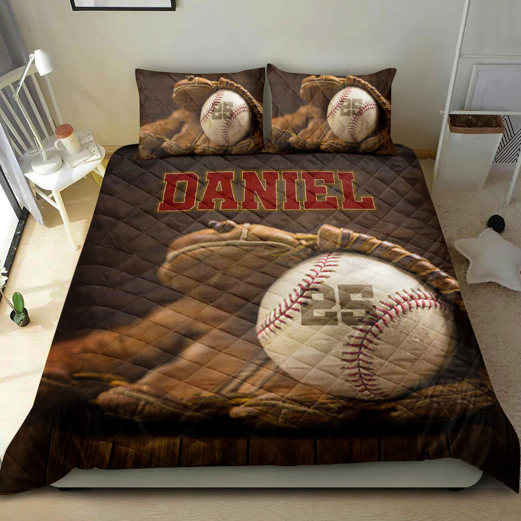 Ohaprints-Quilt-Bed-Set-Pillowcase-Baseball-Glove-Ball-Vintage-Player-Fan-Custom-Personalized-Name-Number-Blanket-Bedspread-Bedding-457-Double (70'' x 80'')