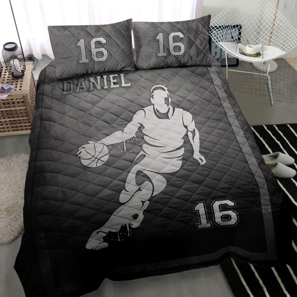 Ohaprints-Quilt-Bed-Set-Pillowcase-Basketball-Frame-Player-Fan-Gift--Grey-Black-Custom-Personalized-Name-Number-Blanket-Bedspread-Bedding-1567-Throw (55'' x 60'')