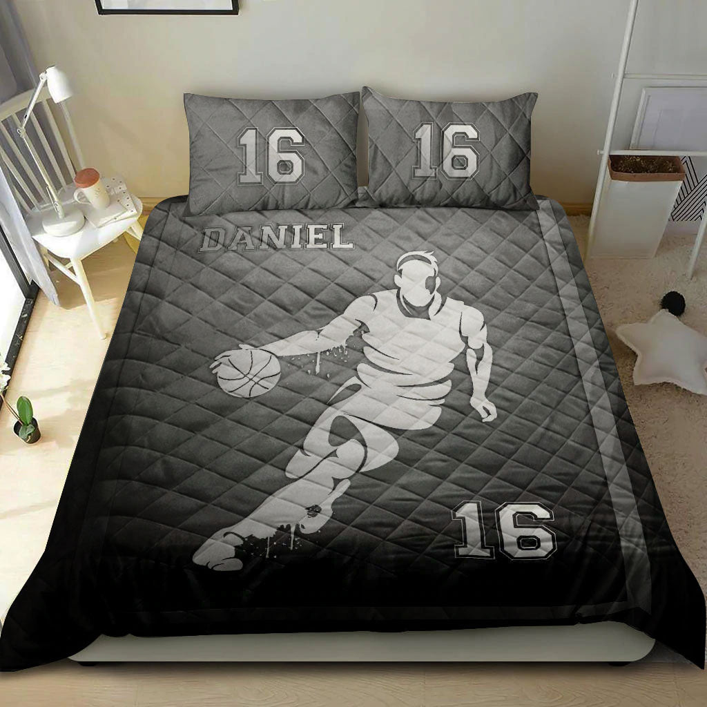 Ohaprints-Quilt-Bed-Set-Pillowcase-Basketball-Frame-Player-Fan-Gift--Grey-Black-Custom-Personalized-Name-Number-Blanket-Bedspread-Bedding-1567-Double (70'' x 80'')