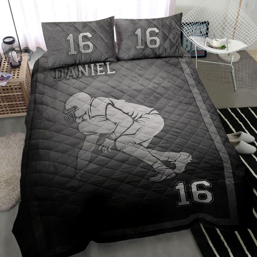 Ohaprints-Quilt-Bed-Set-Pillowcase-Football-Frame-Player-Fan-Gift-Idea-Grey-Black-Custom-Personalized-Name-Number-Blanket-Bedspread-Bedding-2746-Throw (55'' x 60'')
