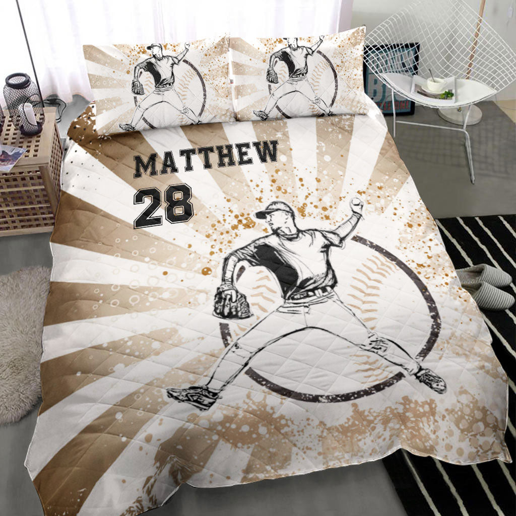 Ohaprints-Quilt-Bed-Set-Pillowcase-Baseball-Sun-Brust-Vintage-Brown-Player-Fan-Custom-Personalized-Name-Number-Blanket-Bedspread-Bedding-1048-Throw (55'' x 60'')