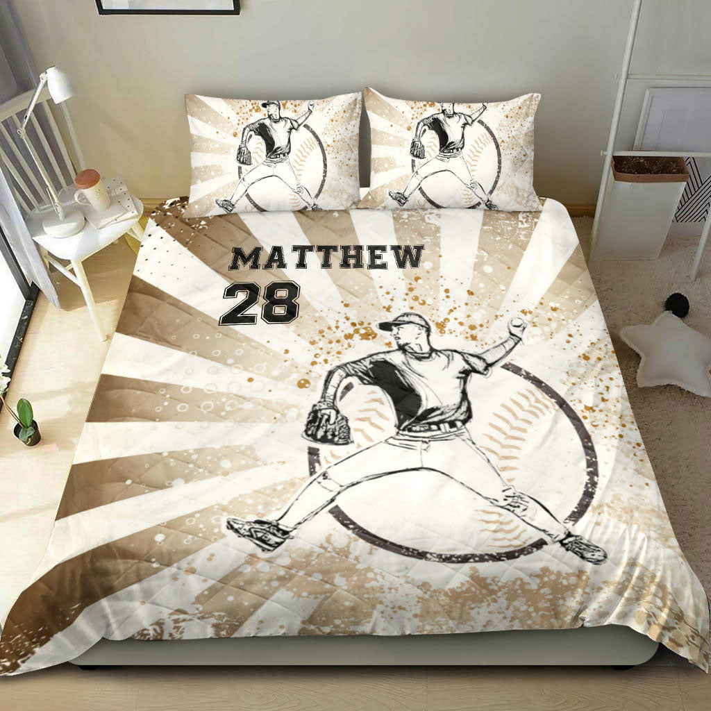 Ohaprints-Quilt-Bed-Set-Pillowcase-Baseball-Sun-Brust-Vintage-Brown-Player-Fan-Custom-Personalized-Name-Number-Blanket-Bedspread-Bedding-1048-Double (70'' x 80'')
