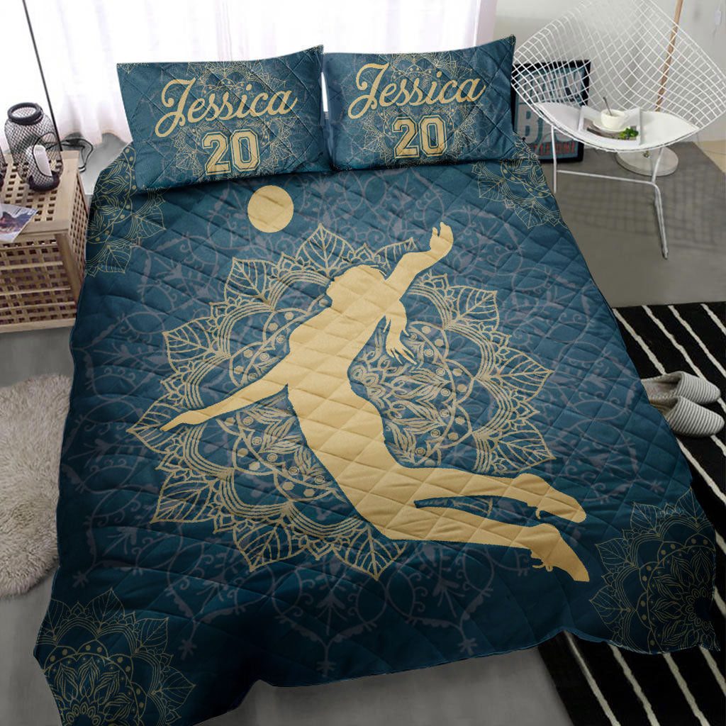 Ohaprints-Quilt-Bed-Set-Pillowcase-Volleyball-Mandala-Blue-Girl-Player-Fan-Gift-Custom-Personalized-Name-Number-Blanket-Bedspread-Bedding-1631-Throw (55'' x 60'')