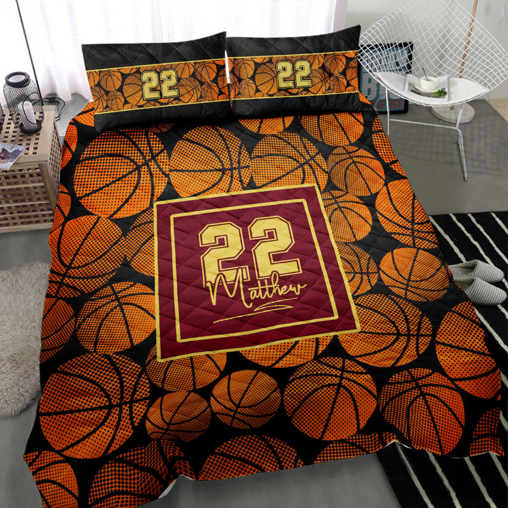 Ohaprints-Quilt-Bed-Set-Pillowcase-Basketball-Balls-Pattern-Player-Fan-Gift-Idea-Custom-Personalized-Name-Number-Blanket-Bedspread-Bedding-2216-Throw (55'' x 60'')