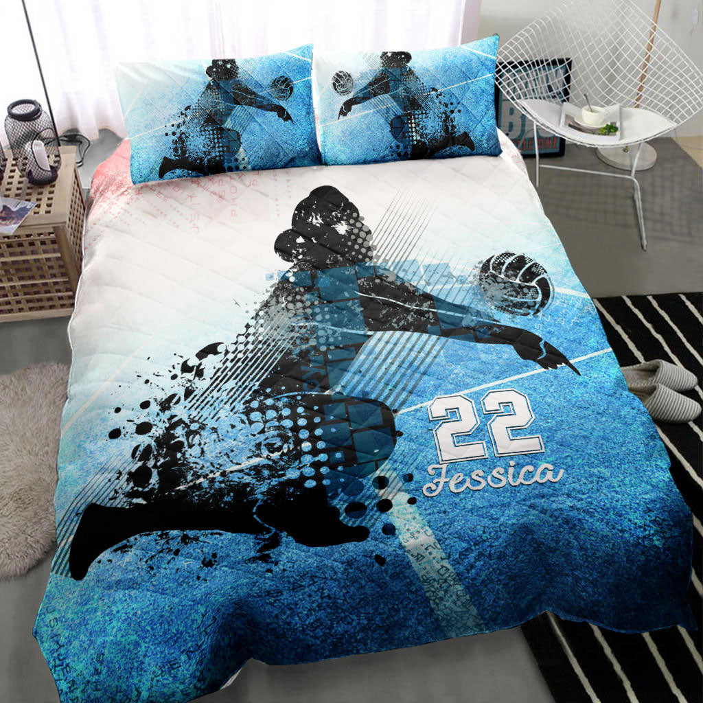 Ohaprints-Quilt-Bed-Set-Pillowcase-Volleyball-Blue-White-Player-Fan-Gift-Idea-Custom-Personalized-Name-Number-Blanket-Bedspread-Bedding-459-Throw (55'' x 60'')