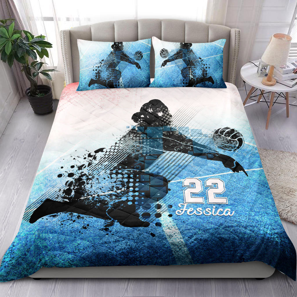 Ohaprints-Quilt-Bed-Set-Pillowcase-Volleyball-Blue-White-Player-Fan-Gift-Idea-Custom-Personalized-Name-Number-Blanket-Bedspread-Bedding-459-Double (70'' x 80'')