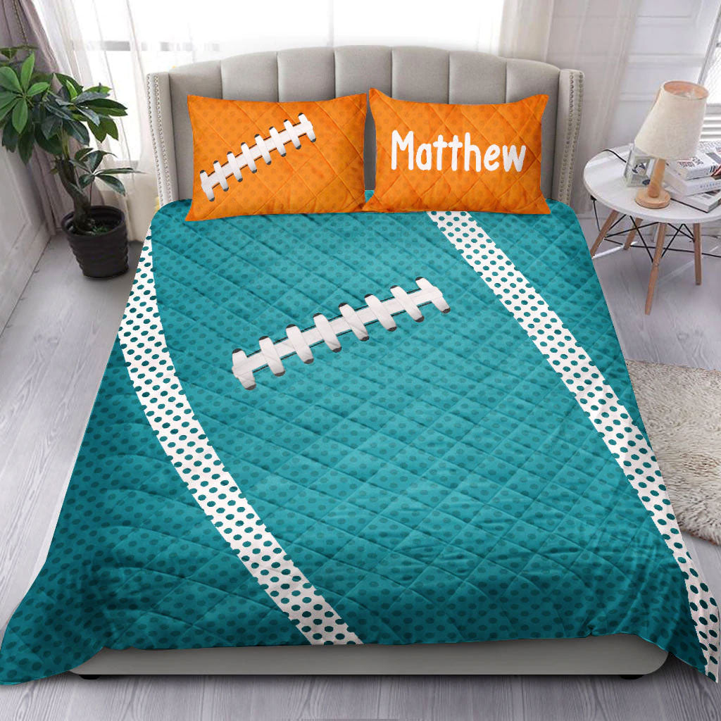 Ohaprints-Quilt-Bed-Set-Pillowcase-Football-Pattern-Turquoise-Player-Fan-Gift-Custom-Personalized-Name-Number-Blanket-Bedspread-Bedding-2748-Throw (55'' x 60'')