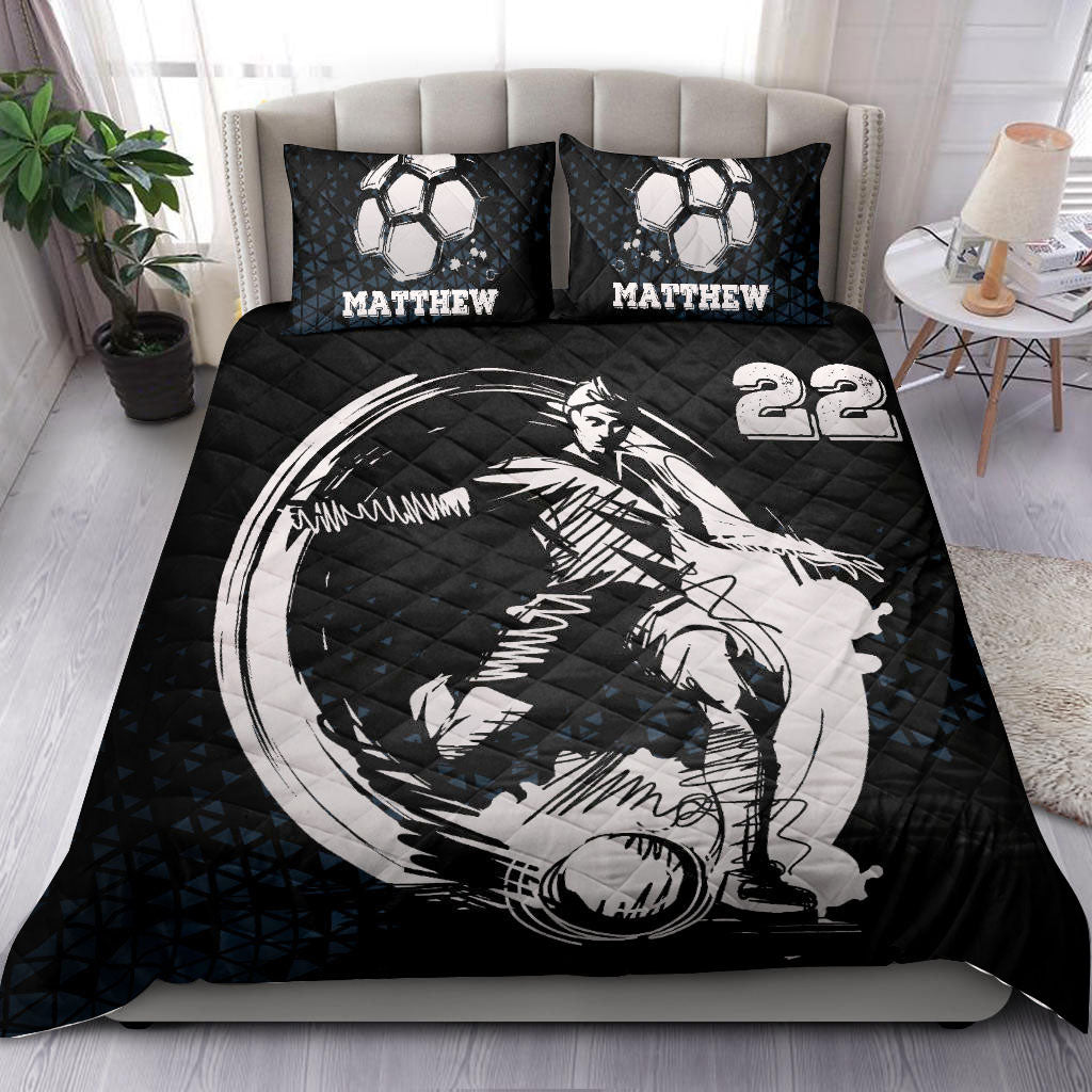 Ohaprints-Quilt-Bed-Set-Pillowcase-Soccer-Boy-Black-White-Player-Fan-Gift-Idea-Custom-Personalized-Name-Number-Blanket-Bedspread-Bedding-989-Throw (55'' x 60'')