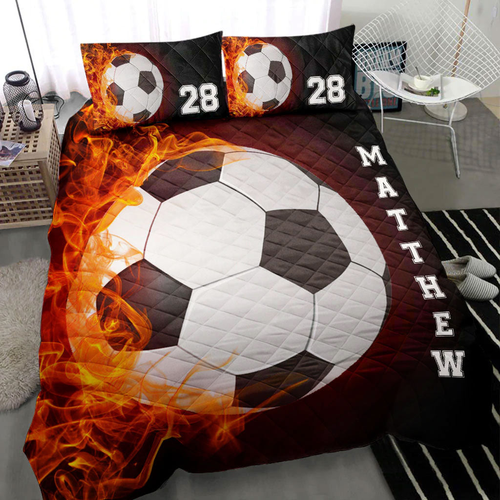 Ohaprints-Quilt-Bed-Set-Pillowcase-Soccer-Fire-Ball-Player-Fan-Unique-Gift-Custom-Personalized-Name-Number-Blanket-Bedspread-Bedding-2217-Throw (55'' x 60'')