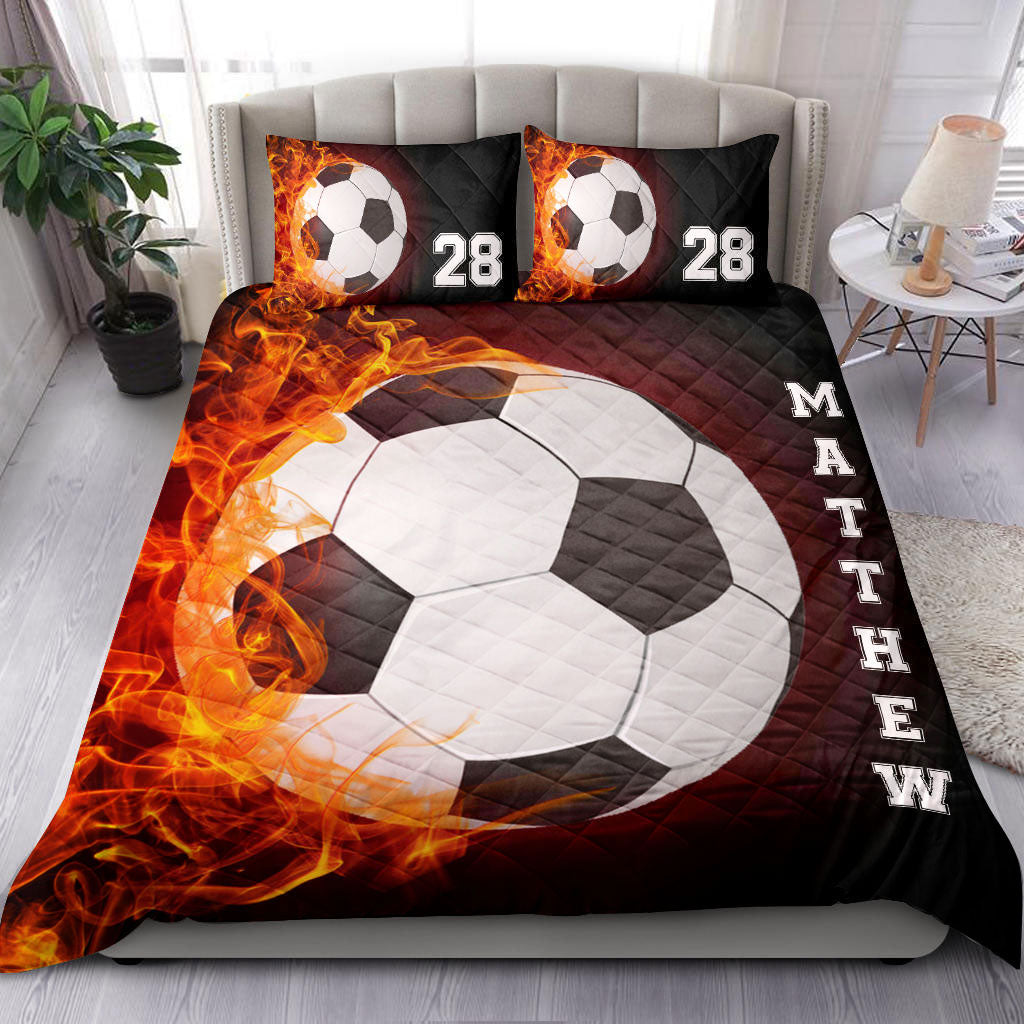 Ohaprints-Quilt-Bed-Set-Pillowcase-Soccer-Fire-Ball-Player-Fan-Unique-Gift-Custom-Personalized-Name-Number-Blanket-Bedspread-Bedding-2217-Double (70'' x 80'')