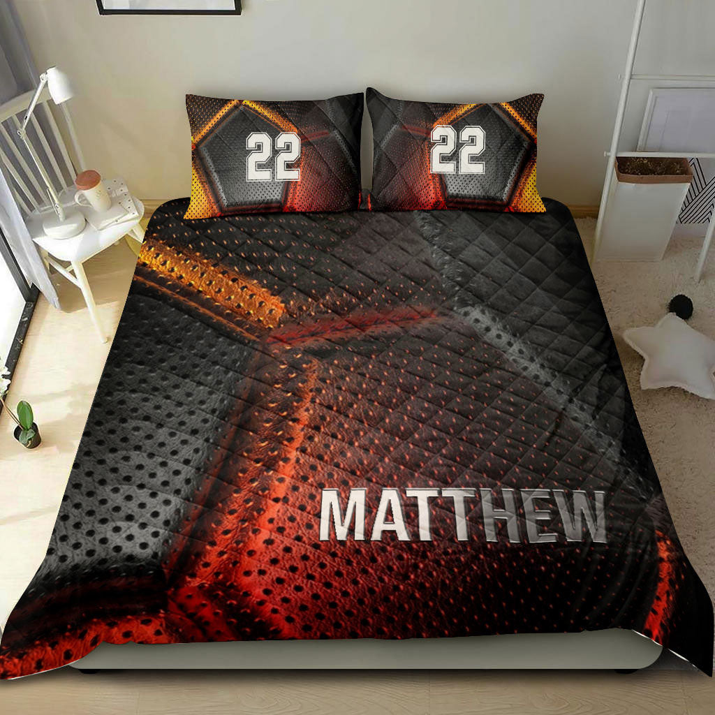 Ohaprints-Quilt-Bed-Set-Pillowcase-Soccer-Pattern-Orange-Black-Ball-Player-Fan-Custom-Personalized-Name-Number-Blanket-Bedspread-Bedding-2155-Throw (55'' x 60'')