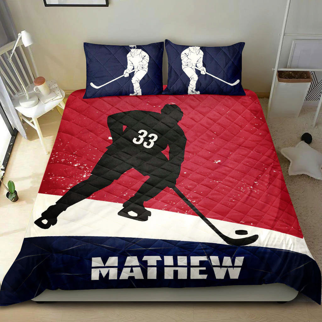 Ohaprints-Quilt-Bed-Set-Pillowcase-Hockey-Boy-Red-Blue-Player-Fan-Gift-Idea-Custom-Personalized-Name-Number-Blanket-Bedspread-Bedding-398-Double (70'' x 80'')