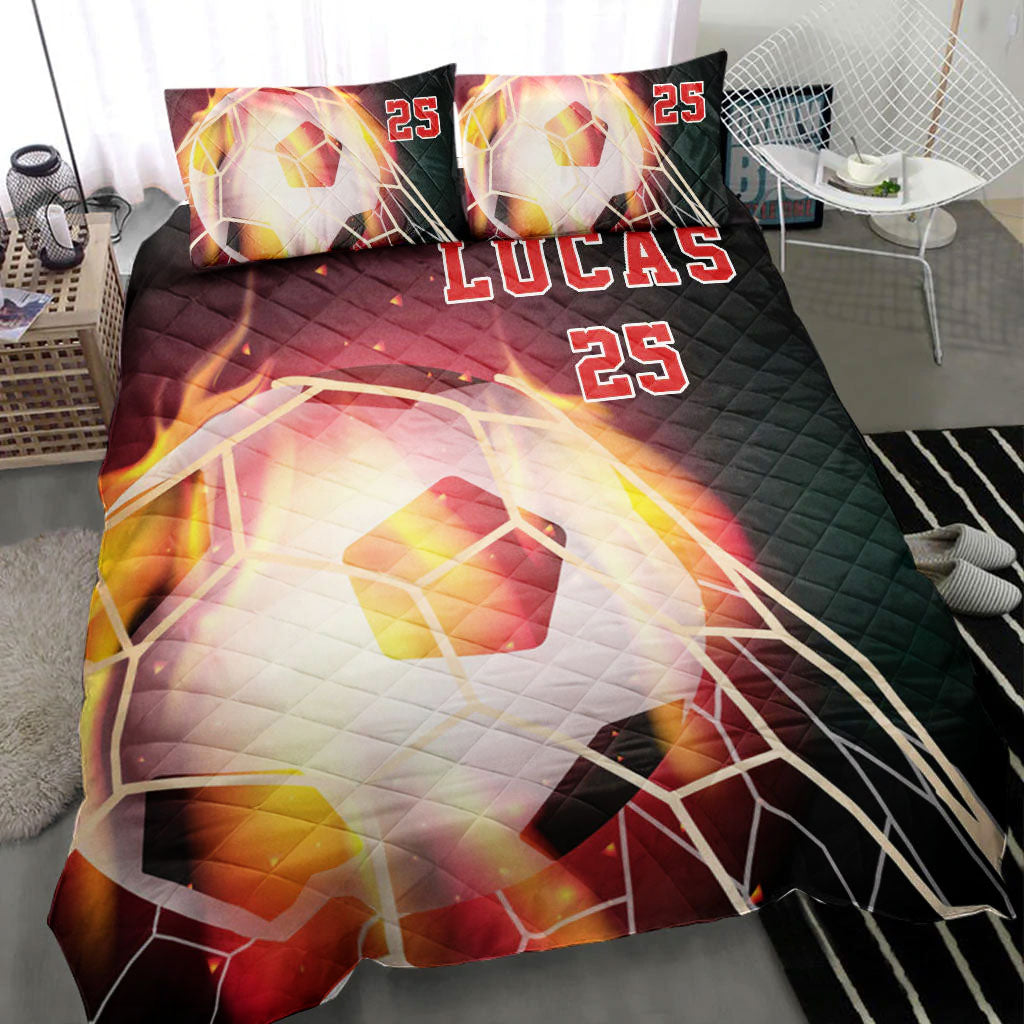 Ohaprints-Quilt-Bed-Set-Pillowcase-Soccer-Fire-Ball-Player-Fan-Gift-Idea-Black-Custom-Personalized-Name-Number-Blanket-Bedspread-Bedding-460-Throw (55'' x 60'')
