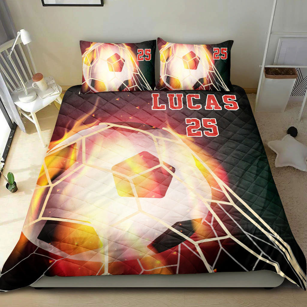Ohaprints-Quilt-Bed-Set-Pillowcase-Soccer-Fire-Ball-Player-Fan-Gift-Idea-Black-Custom-Personalized-Name-Number-Blanket-Bedspread-Bedding-460-Double (70'' x 80'')