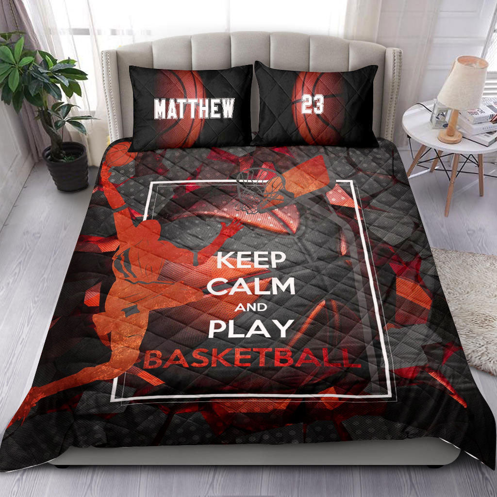 Ohaprints-Quilt-Bed-Set-Pillowcase-Keep-Calm-Play-Basketball-Red-Black-Player-Fan-Custom-Personalized-Name-Number-Blanket-Bedspread-Bedding-2156-Throw (55'' x 60'')