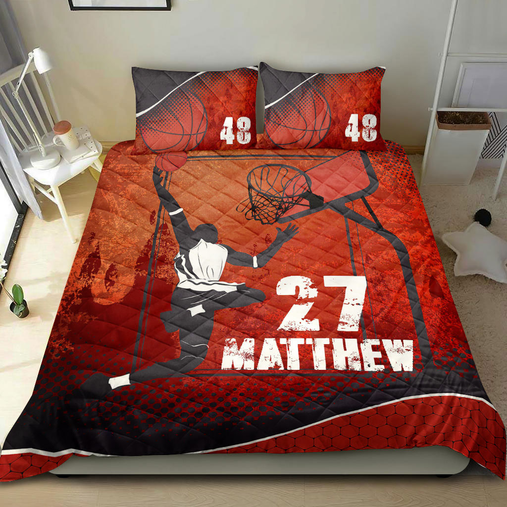 Ohaprints-Quilt-Bed-Set-Pillowcase-Basketball-Jump-Slamdunk-Player-Fan-Gift-Red-Custom-Personalized-Name-Number-Blanket-Bedspread-Bedding-2750-Throw (55'' x 60'')