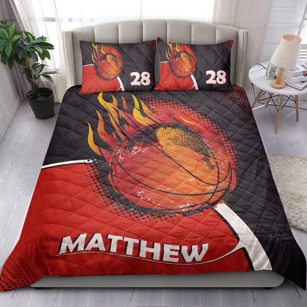 Ohaprints-Quilt-Bed-Set-Pillowcase-Basketball-Fire-Ball-Red-Black-Player-Fan-Gift-Custom-Personalized-Name-Number-Blanket-Bedspread-Bedding-399-Throw (55'' x 60'')