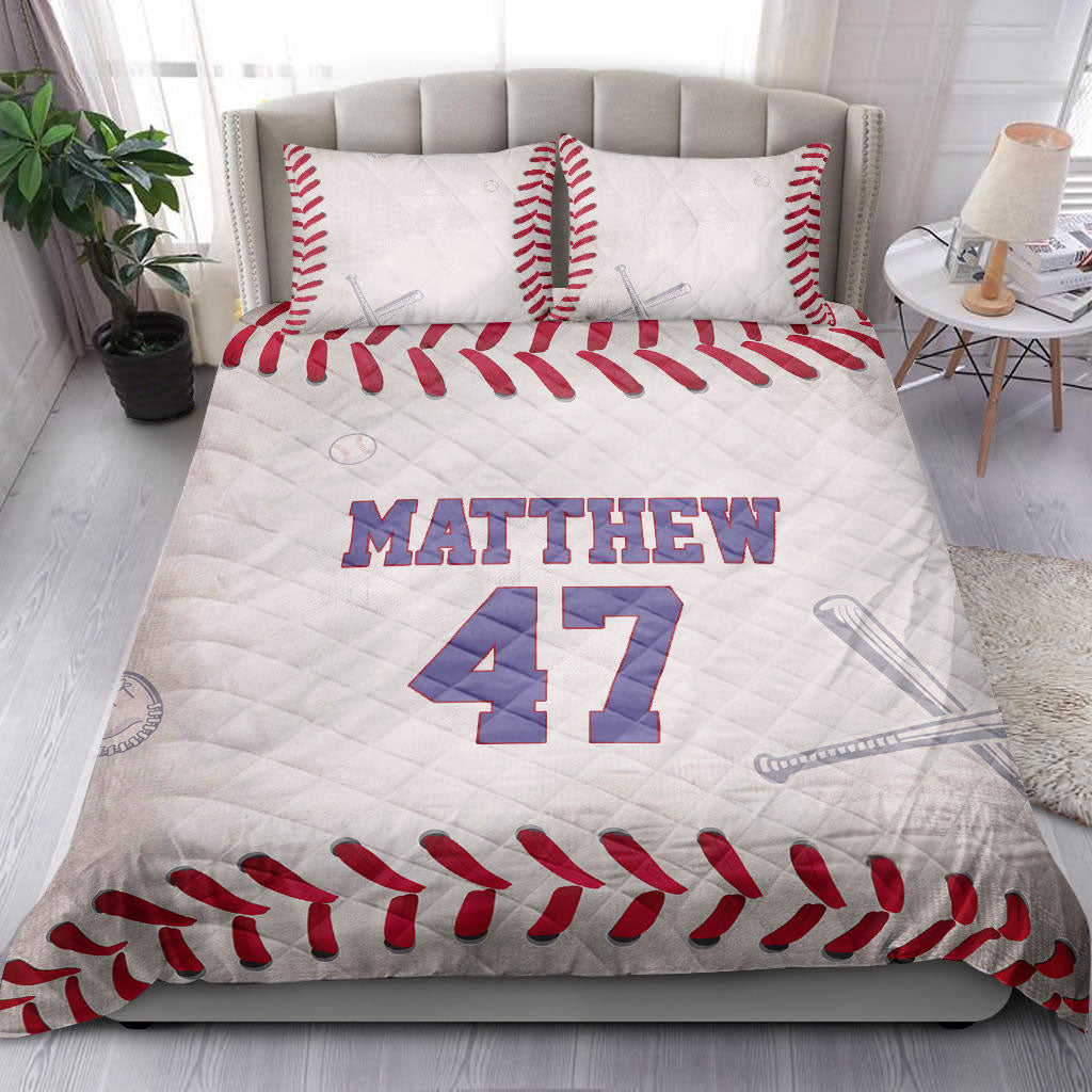 Ohaprints-Quilt-Bed-Set-Pillowcase-Baseball-Pattern-Grey-Player-Fan-Gift-Idea-Custom-Personalized-Name-Number-Blanket-Bedspread-Bedding-991-Double (70'' x 80'')