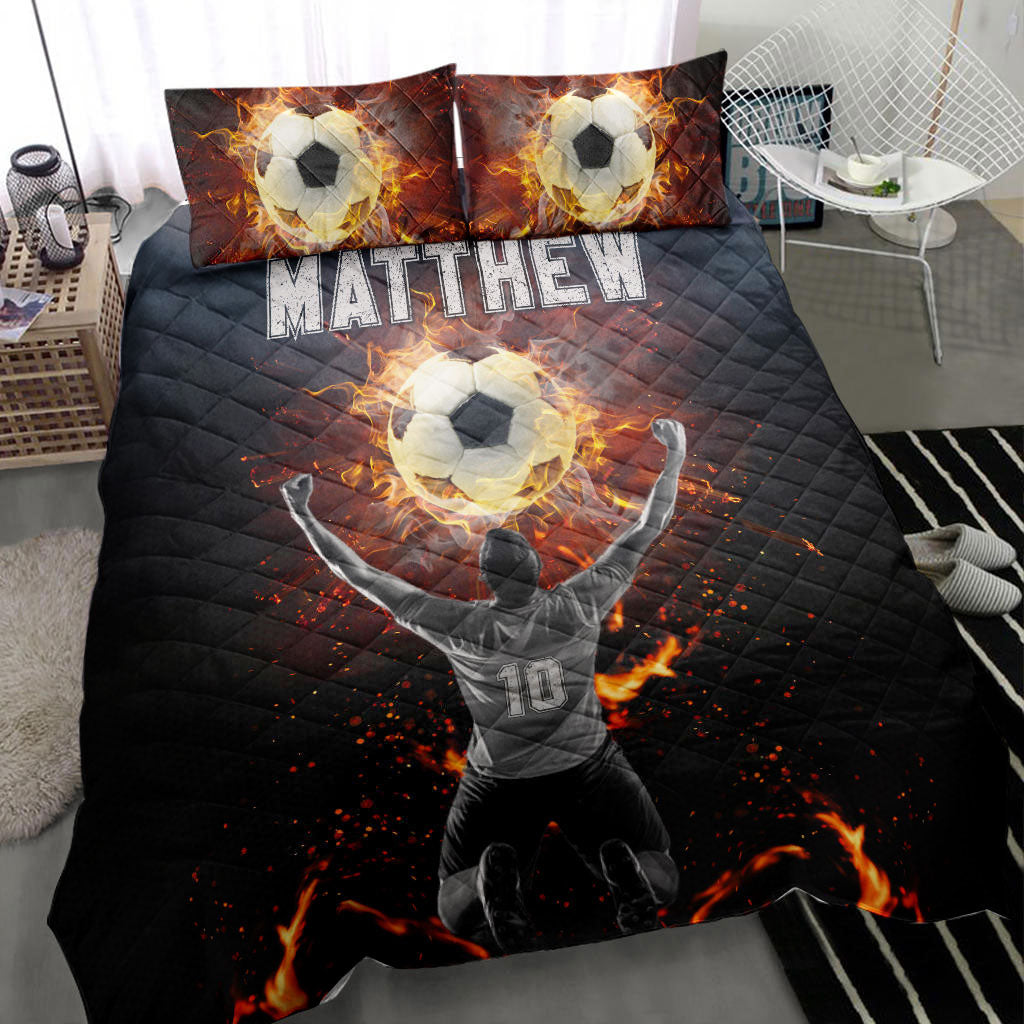 Ohaprints-Quilt-Bed-Set-Pillowcase-Soccer-Fire-Ball-Winner-Champion-Player-Fan-Custom-Personalized-Name-Number-Blanket-Bedspread-Bedding-1572-Throw (55'' x 60'')