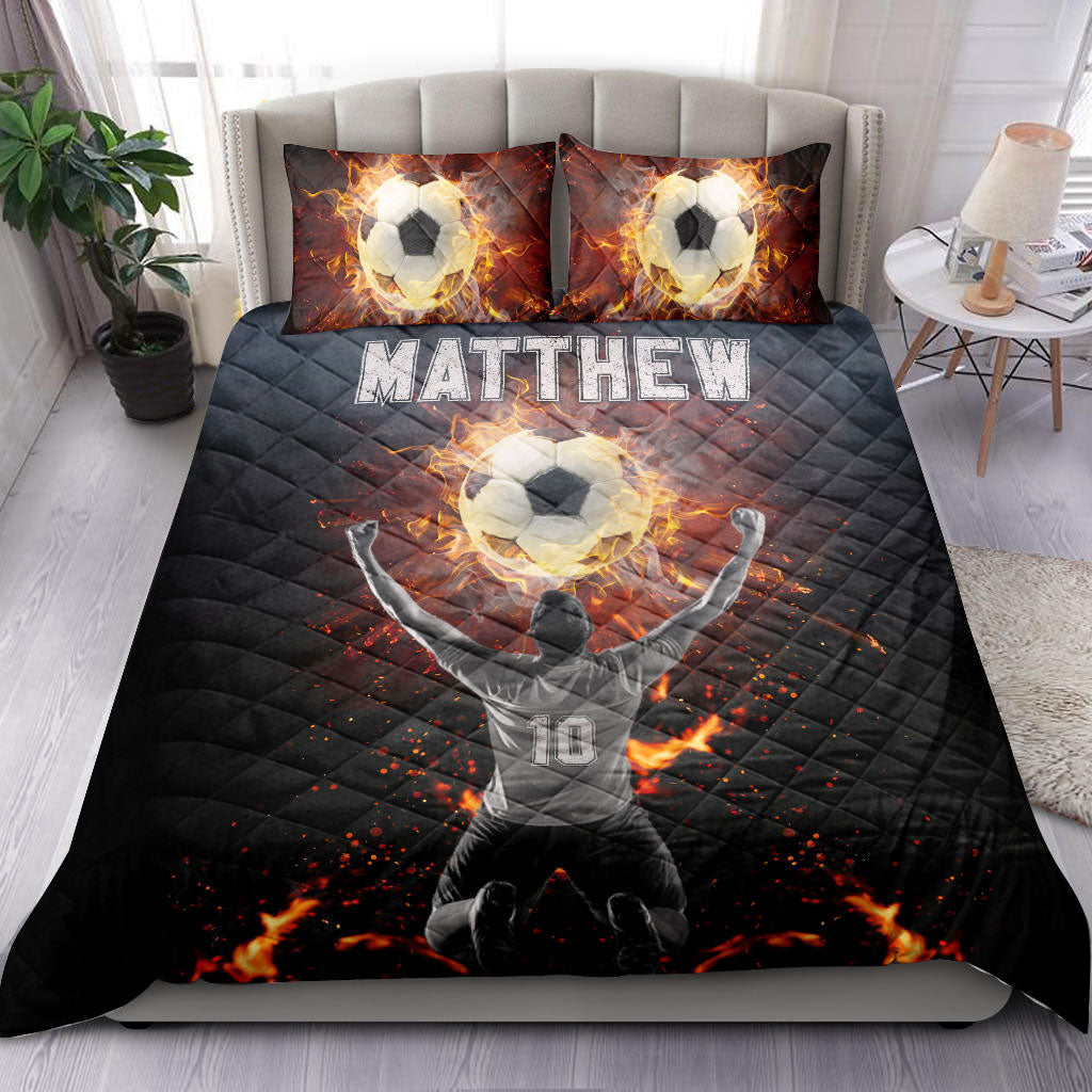 Ohaprints-Quilt-Bed-Set-Pillowcase-Soccer-Fire-Ball-Winner-Champion-Player-Fan-Custom-Personalized-Name-Number-Blanket-Bedspread-Bedding-1572-Double (70'' x 80'')