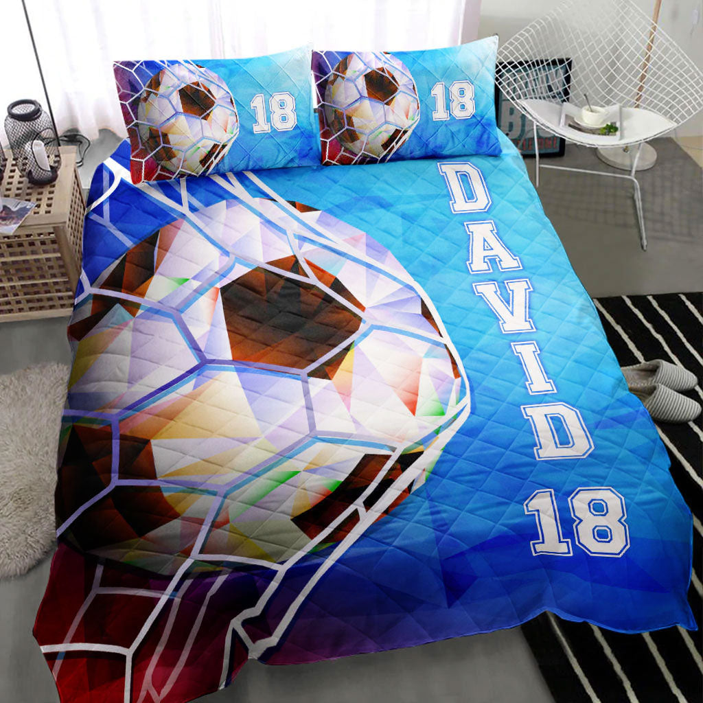 Ohaprints-Quilt-Bed-Set-Pillowcase-Soccer-Blue-Geometric-Pattern-Player-Fan-Gift-Custom-Personalized-Name-Number-Blanket-Bedspread-Bedding-2218-Throw (55'' x 60'')