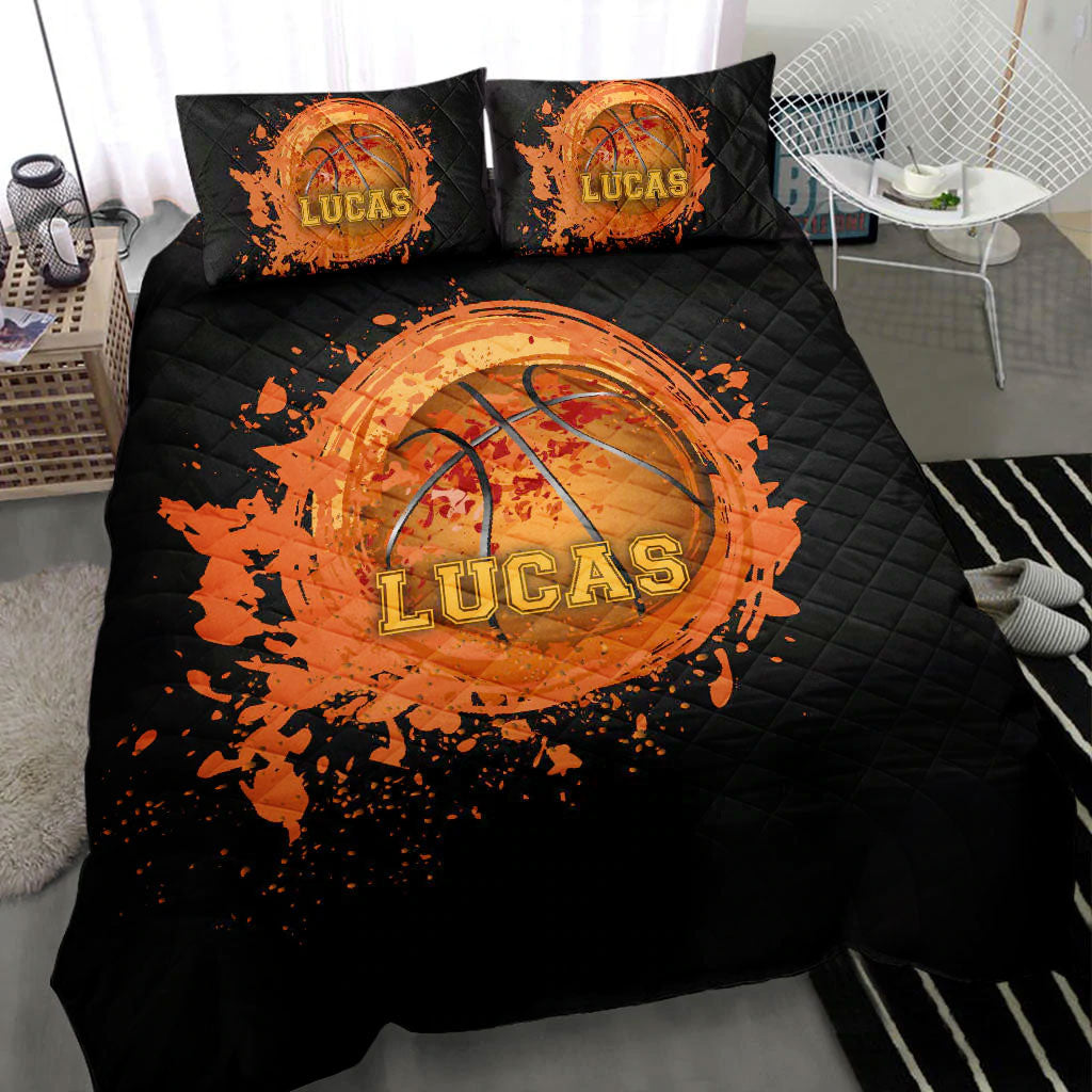 Ohaprints-Quilt-Bed-Set-Pillowcase-Basketball-Ball-Watercolor-Player-Fan-Black-Custom-Personalized-Name-Number-Blanket-Bedspread-Bedding-2812-Throw (55'' x 60'')