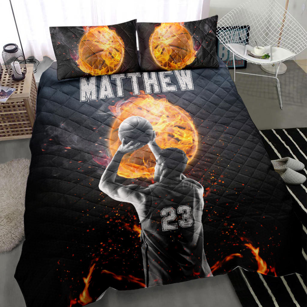 Ohaprints-Quilt-Bed-Set-Pillowcase-Basketball-Boy-Fire-Ball-Player-Fan-Black-Custom-Personalized-Name-Number-Blanket-Bedspread-Bedding-2751-Throw (55'' x 60'')