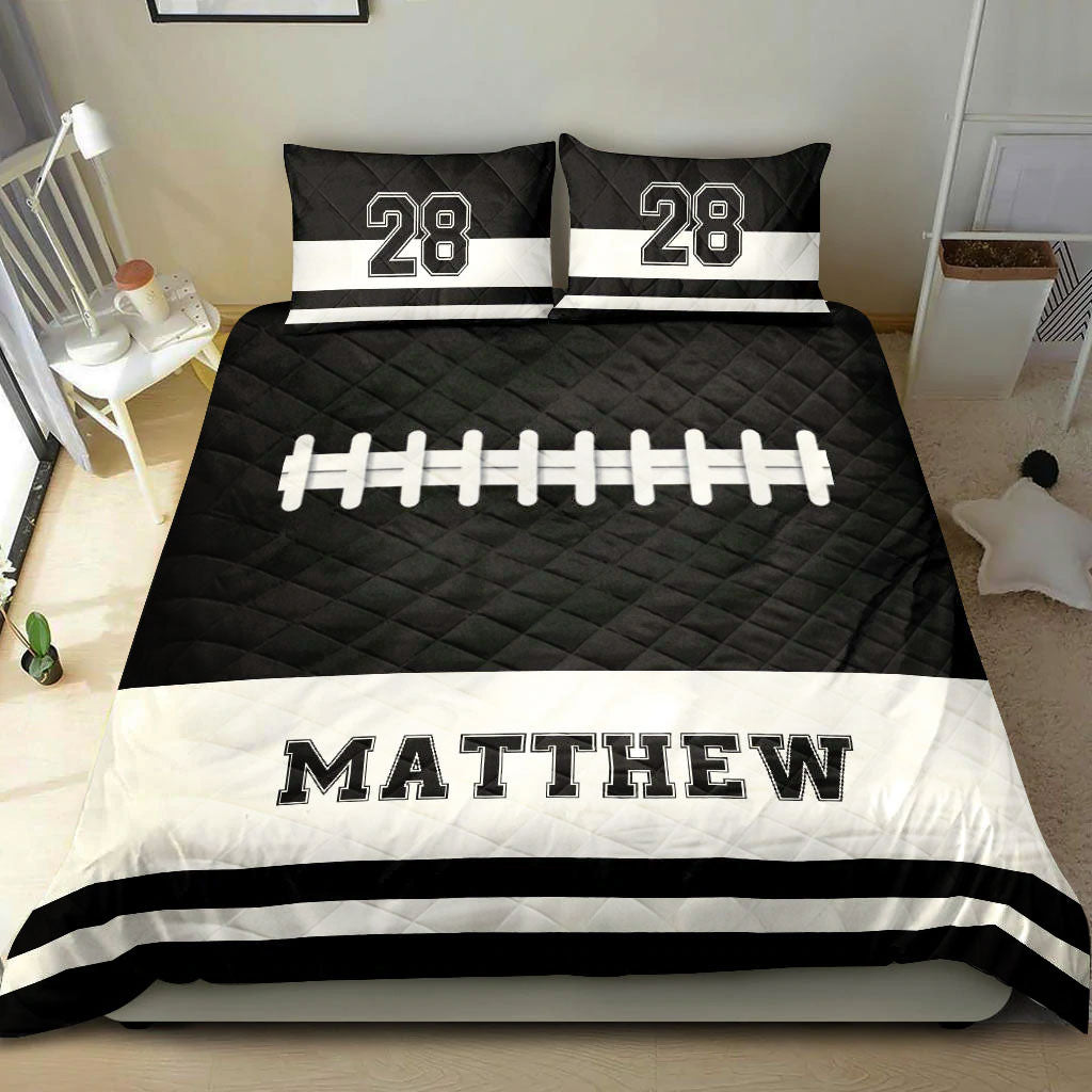 Ohaprints-Quilt-Bed-Set-Pillowcase-America-Football-Black-White-Player-Fan-Gift-Custom-Personalized-Name-Number-Blanket-Bedspread-Bedding-2219-Double (70'' x 80'')