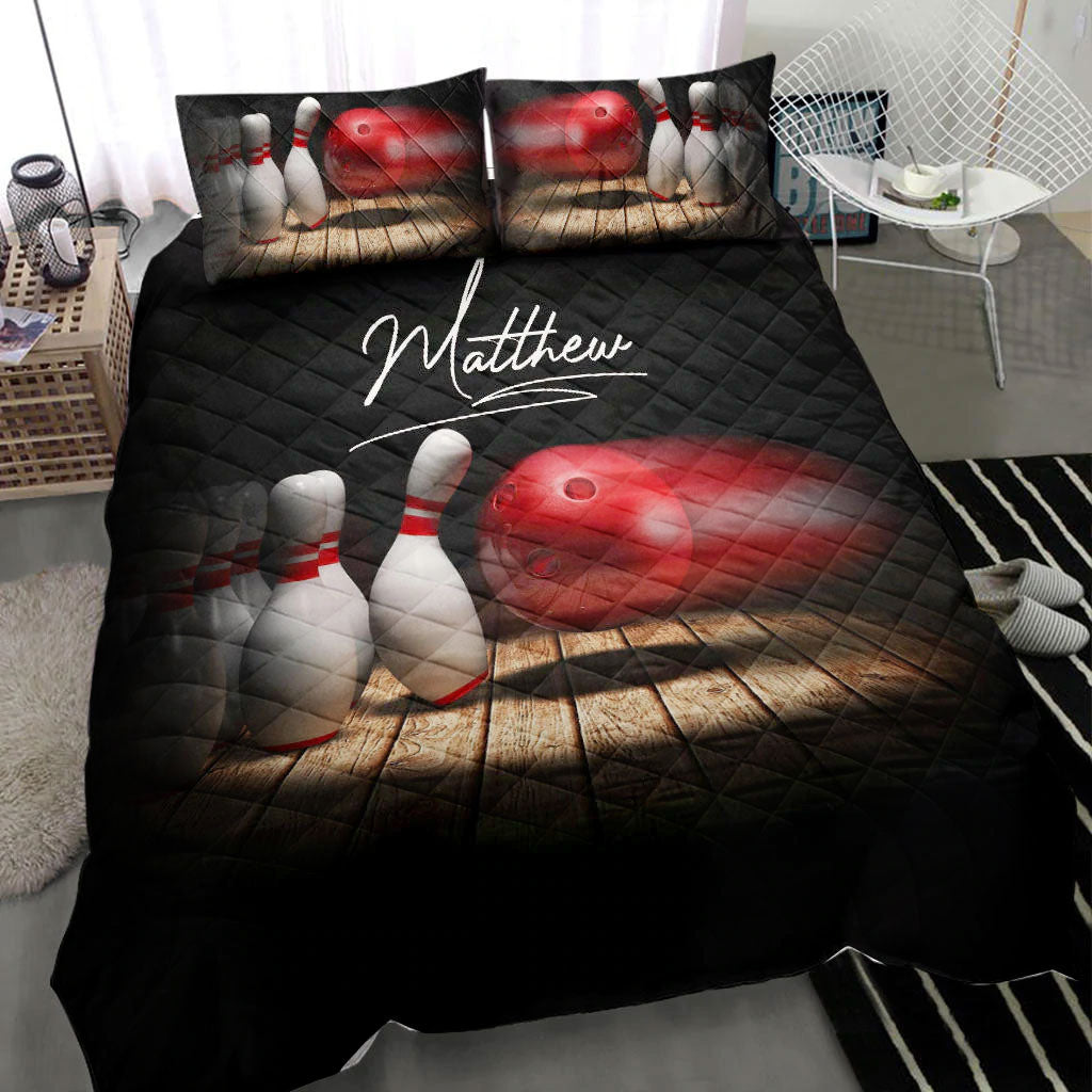 Ohaprints-Quilt-Bed-Set-Pillowcase-Bowling-Ball-Pin-Bowler-Player-Fan-Gift-Black-Custom-Personalized-Name-Number-Blanket-Bedspread-Bedding-2752-Throw (55'' x 60'')