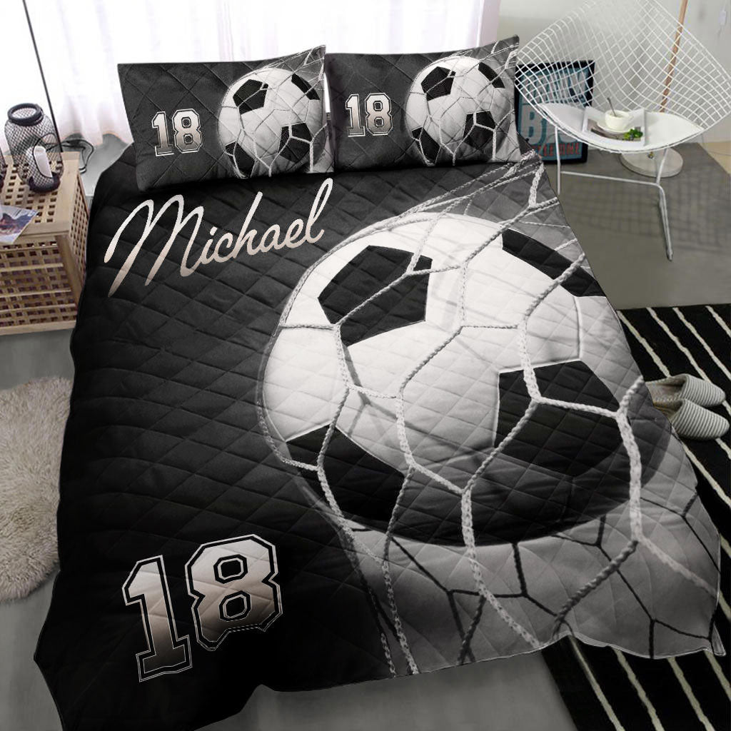 Ohaprints-Quilt-Bed-Set-Pillowcase-Soccer-Ball-Black-Player-Fan-Unique-Gift-Idea-Custom-Personalized-Name-Number-Blanket-Bedspread-Bedding-2813-Throw (55'' x 60'')