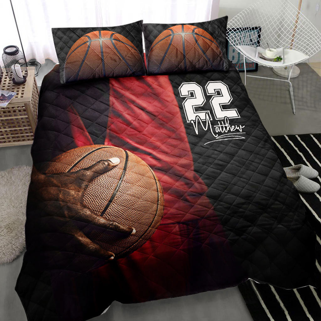 Ohaprints-Quilt-Bed-Set-Pillowcase-Basketball-Dark-Background-Player-Fan-Gift-Custom-Personalized-Name-Number-Blanket-Bedspread-Bedding-3059-Throw (55'' x 60'')