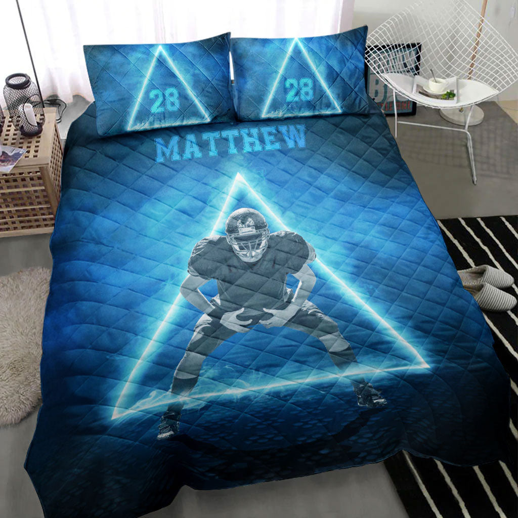Ohaprints-Quilt-Bed-Set-Pillowcase-Football-Neon-Triangle-Player-Fan-Gift-Blue-Custom-Personalized-Name-Number-Blanket-Bedspread-Bedding-462-Throw (55'' x 60'')
