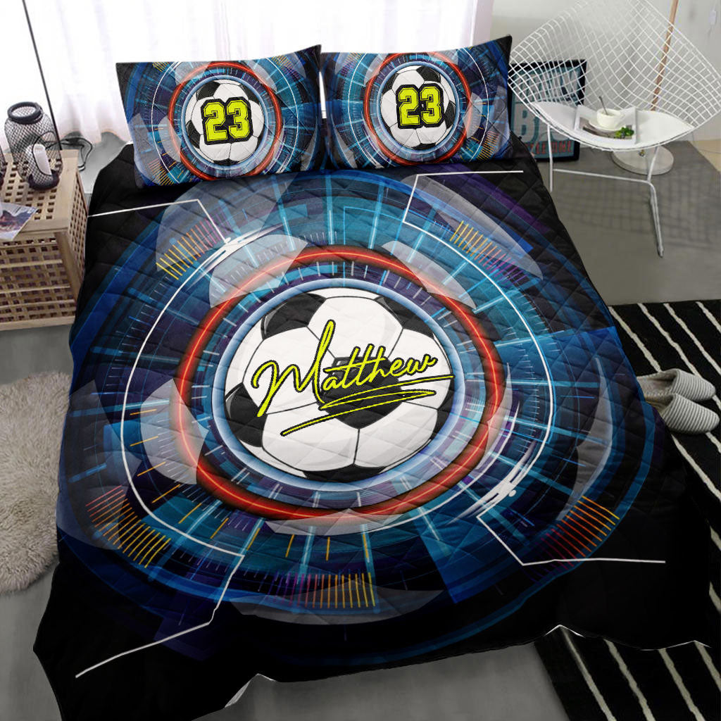 Ohaprints-Quilt-Bed-Set-Pillowcase-Soccer-Ball-Effect-Black-Blue-Player-Fan-Gift-Custom-Personalized-Name-Number-Blanket-Bedspread-Bedding-2814-Throw (55'' x 60'')