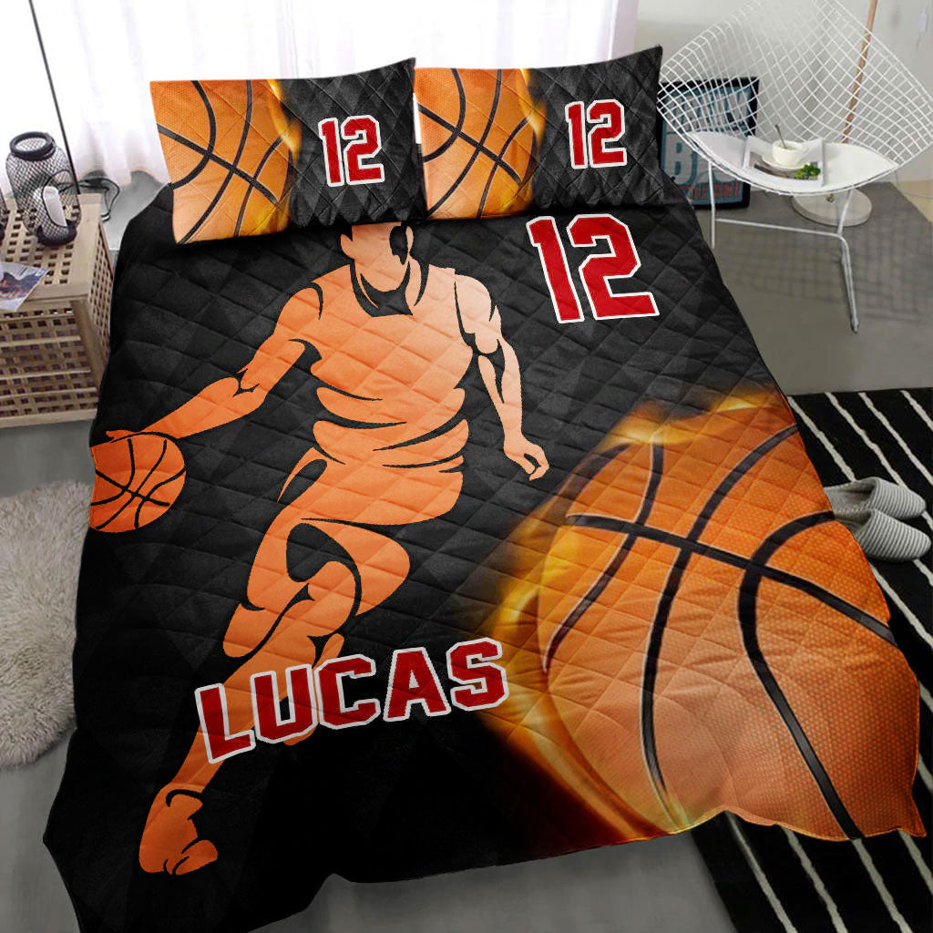 Ohaprints-Quilt-Bed-Set-Pillowcase-Fire-Basketball-Boy-Player-Fan-Gift-Idea-Black-Custom-Personalized-Name-Number-Blanket-Bedspread-Bedding-463-Throw (55'' x 60'')