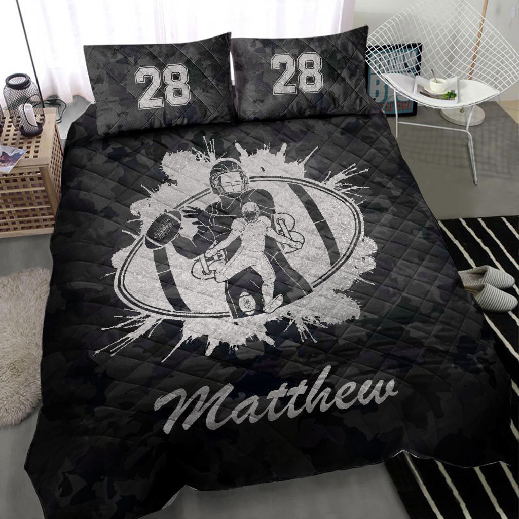 Ohaprints-Quilt-Bed-Set-Pillowcase-America-Football-Ball-Black-Camo-Player-Fan-Custom-Personalized-Name-Number-Blanket-Bedspread-Bedding-1636-Throw (55'' x 60'')