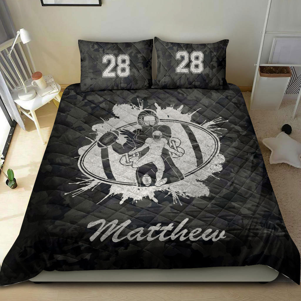 Ohaprints-Quilt-Bed-Set-Pillowcase-America-Football-Ball-Black-Camo-Player-Fan-Custom-Personalized-Name-Number-Blanket-Bedspread-Bedding-1636-Double (70'' x 80'')
