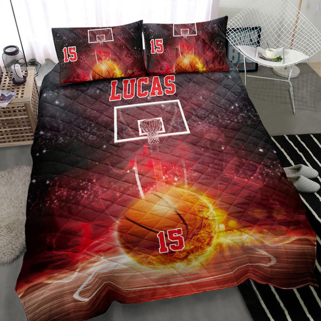 Ohaprints-Quilt-Bed-Set-Pillowcase-Basketball-Red-Fire-Ball-Player-Fan-Gift-Idea-Custom-Personalized-Name-Number-Blanket-Bedspread-Bedding-2815-Throw (55'' x 60'')