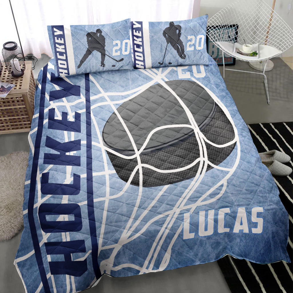 Ohaprints-Quilt-Bed-Set-Pillowcase-Ice-Hockey-Puck-Player-Fan-Gift-Idea-Blue-Custom-Personalized-Name-Number-Blanket-Bedspread-Bedding-464-Throw (55'' x 60'')