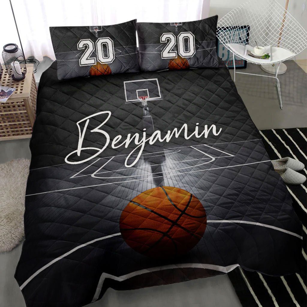 Ohaprints-Quilt-Bed-Set-Pillowcase-Basketball-3D-Black-Court-Player-Fan-Gift-Idea-Custom-Personalized-Name-Number-Blanket-Bedspread-Bedding-1054-Throw (55'' x 60'')