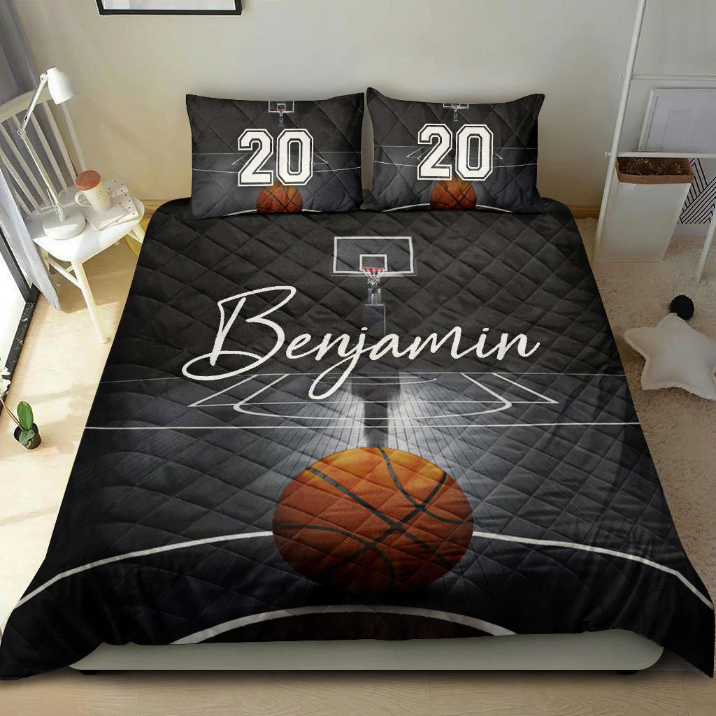 Ohaprints-Quilt-Bed-Set-Pillowcase-Basketball-3D-Black-Court-Player-Fan-Gift-Idea-Custom-Personalized-Name-Number-Blanket-Bedspread-Bedding-1054-Double (70'' x 80'')