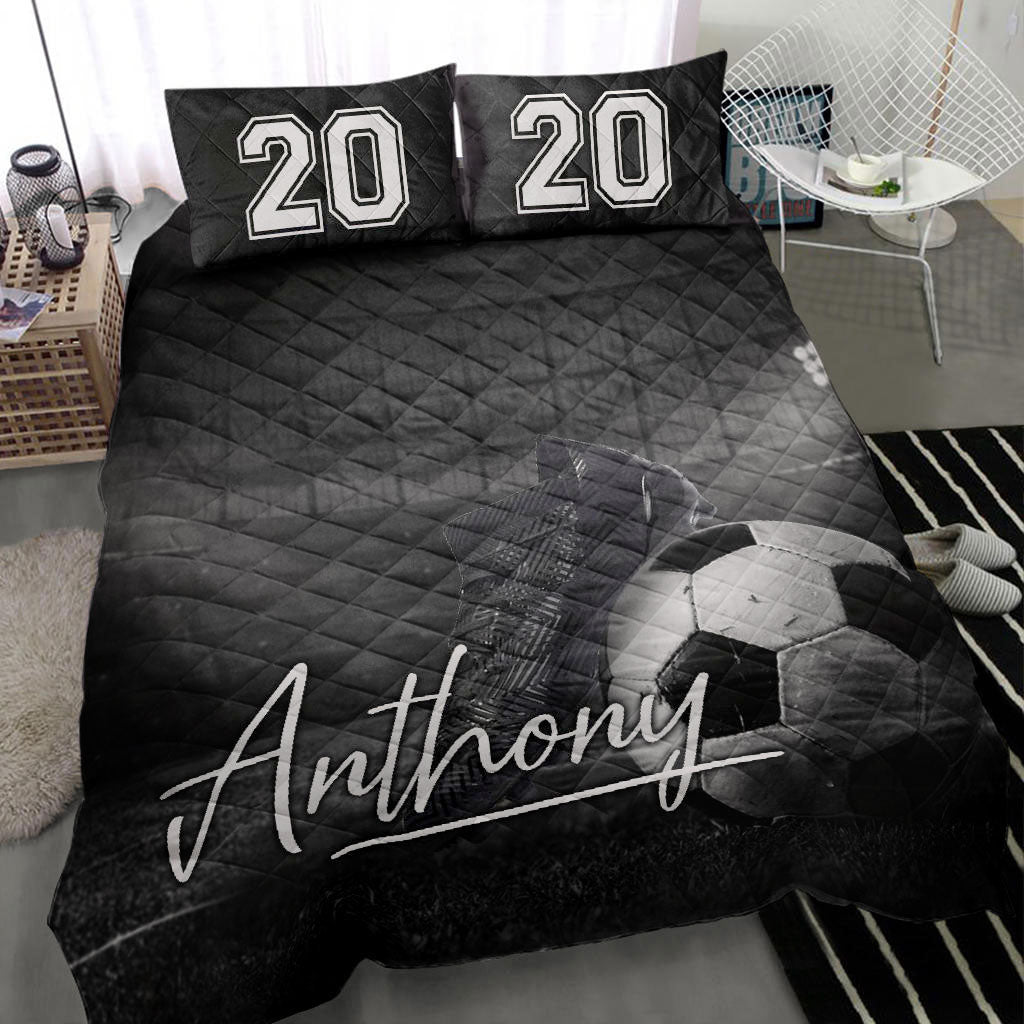 Ohaprints-Quilt-Bed-Set-Pillowcase-Soccer-Ball-Shoes-Player-Fan-Gift-Idea-Black-Custom-Personalized-Name-Number-Blanket-Bedspread-Bedding-2817-Throw (55'' x 60'')