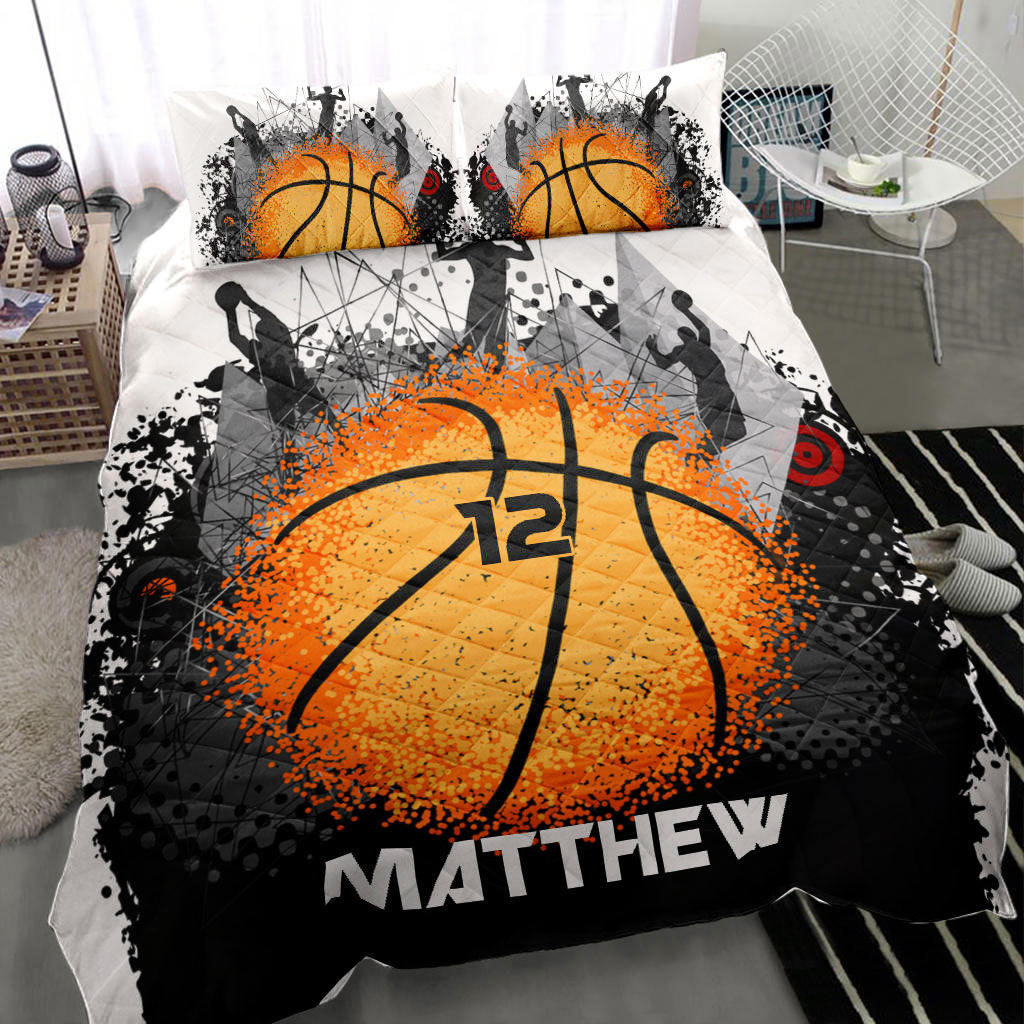 Ohaprints-Quilt-Bed-Set-Pillowcase-Basketball-Ball-Black-Dot-Pattern-Player-Fan-Custom-Personalized-Name-Number-Blanket-Bedspread-Bedding-1056-Throw (55'' x 60'')