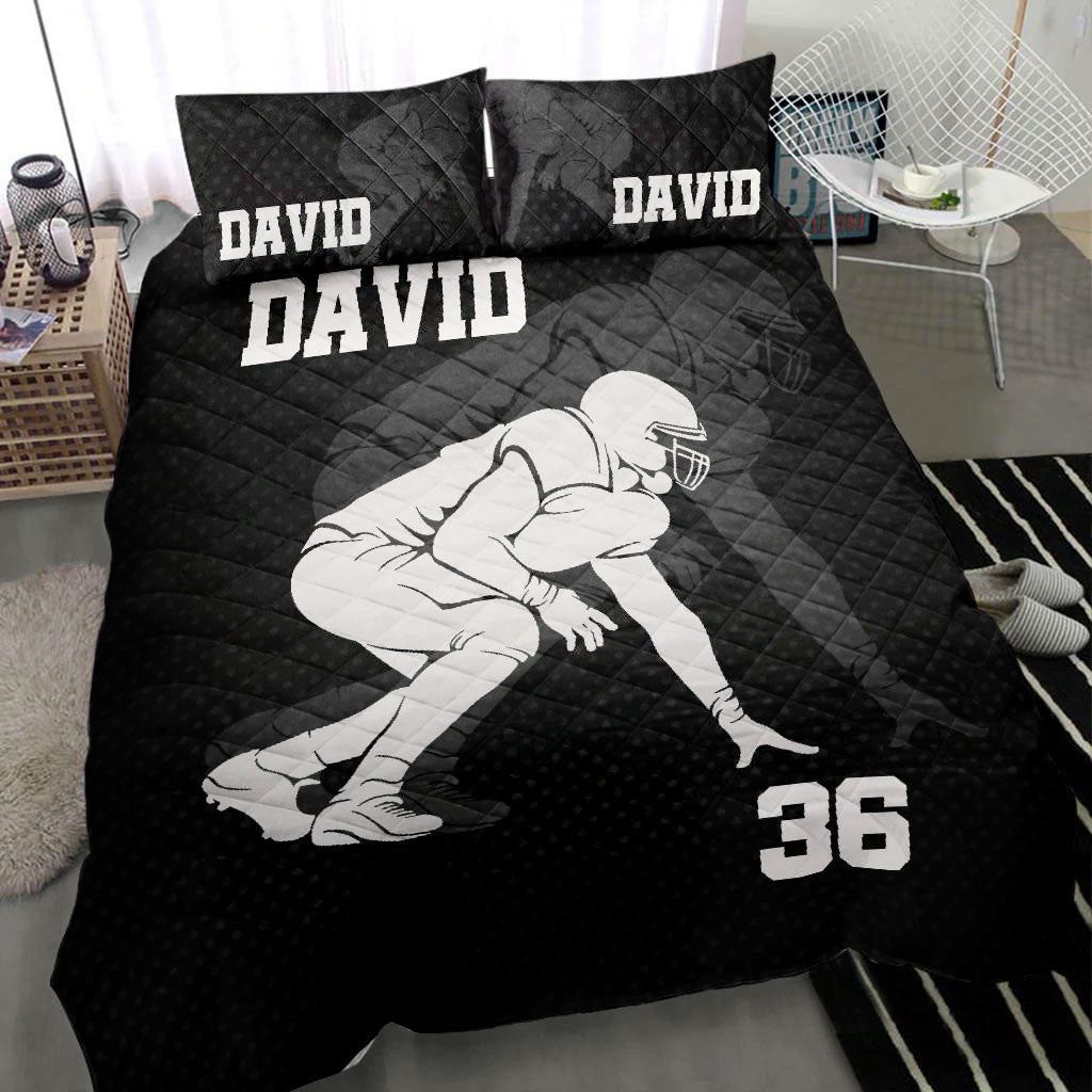 Ohaprints-Quilt-Bed-Set-Pillowcase-Football-Boy-Black-Shadow-Player-Fan-Gift-Idea-Custom-Personalized-Name-Number-Blanket-Bedspread-Bedding-403-Throw (55'' x 60'')