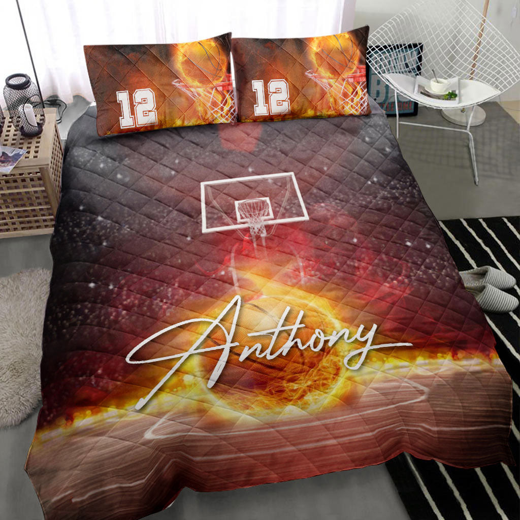 Ohaprints-Quilt-Bed-Set-Pillowcase-Basketball-Fire-Ball-Player-Fan-Red-Orange-Custom-Personalized-Name-Number-Blanket-Bedspread-Bedding-1639-Throw (55'' x 60'')