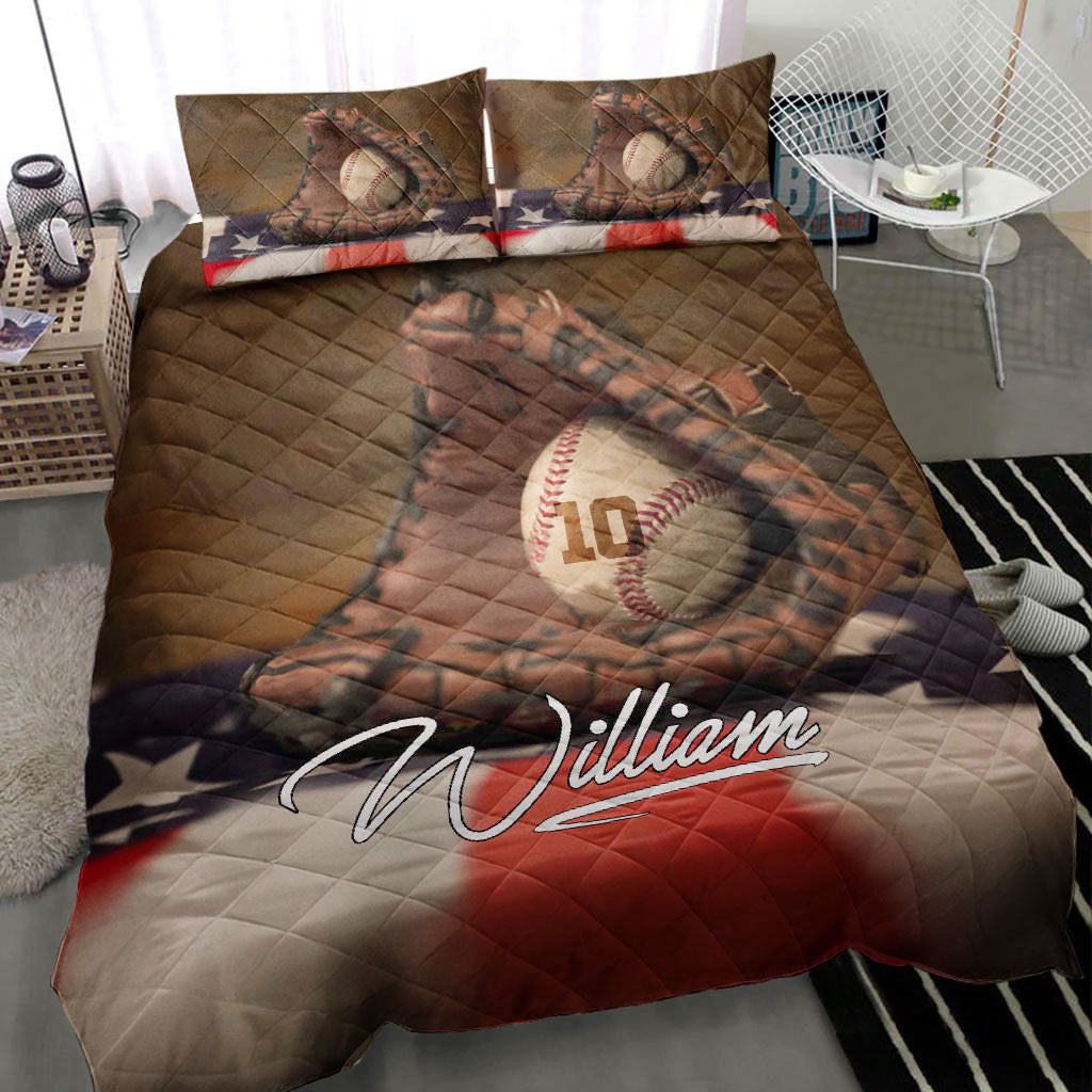 Ohaprints-Quilt-Bed-Set-Pillowcase-Baseball-Ball-Glove-America-Flag-Player-Fan-Custom-Personalized-Name-Number-Blanket-Bedspread-Bedding-2818-Throw (55'' x 60'')