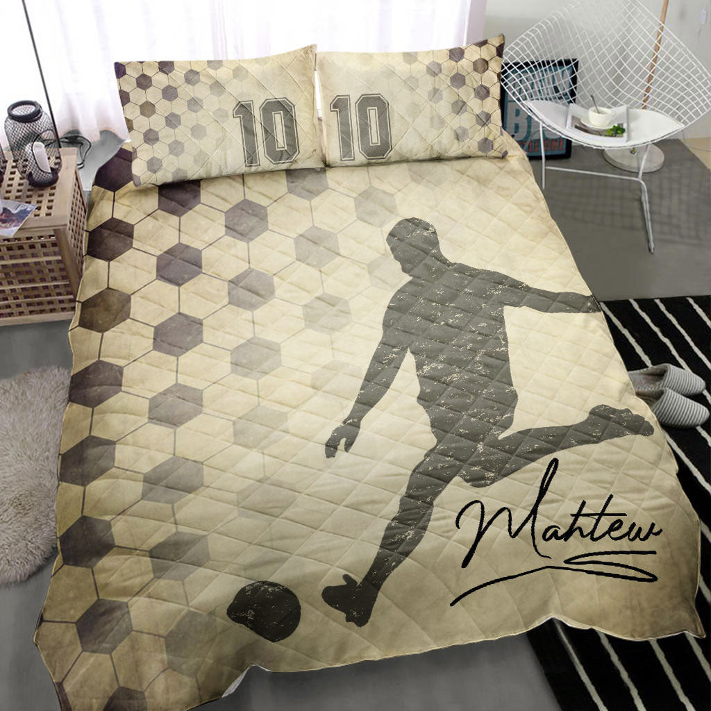 Ohaprints-Quilt-Bed-Set-Pillowcase-Soccer-Ball-Pattern-Beige-Vintage-Player-Fan-Custom-Personalized-Name-Number-Blanket-Bedspread-Bedding-467-Throw (55'' x 60'')