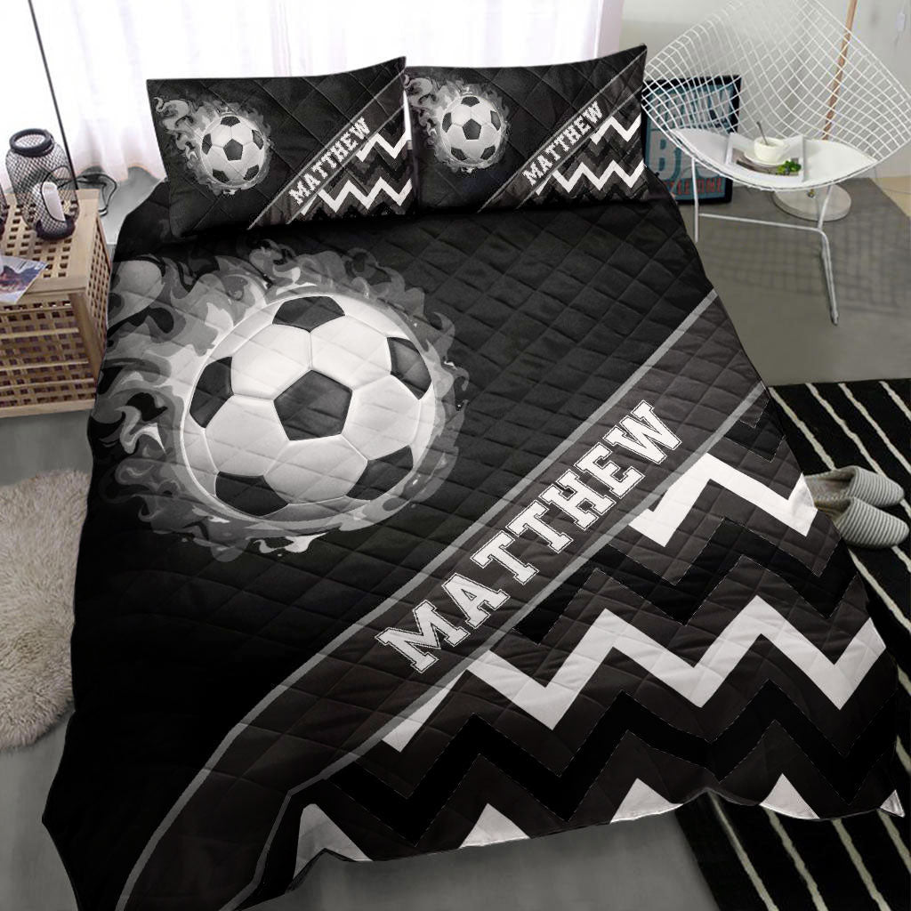 Ohaprints-Quilt-Bed-Set-Pillowcase-Soccer-Ball-Zig-Zag-Smoke-Player-Fan--Black-Custom-Personalized-Name-Number-Blanket-Bedspread-Bedding-1576-Throw (55'' x 60'')